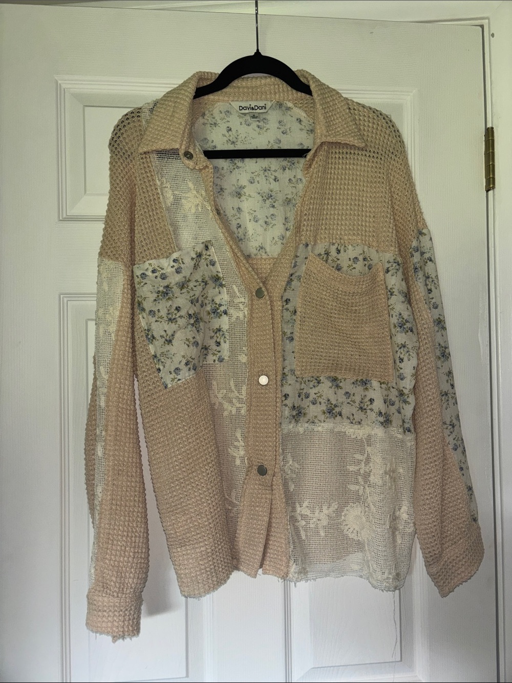 DAVI & DANI Cream Patchwork Floral Knit Cardigan